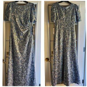 NWT “Brielle” Long Lace Sequin Side-Ruched Gown Blue Size 12